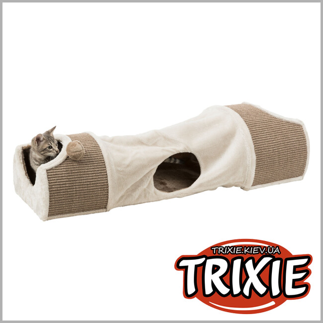 ТРИКСИ Украина - Туннель - драпак две пещеры для животных Trixie 43004, плюш/сизаль, 110х30х38 см, серый/коричневый