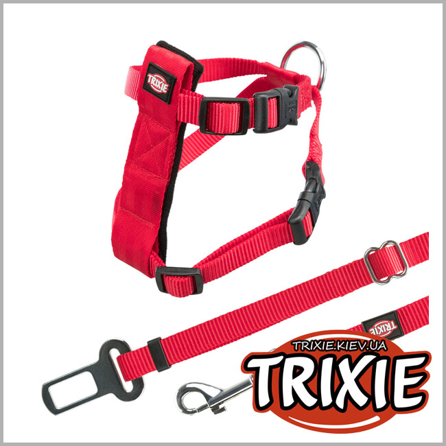 ТРИКСИ Украина - Авто шлейка для кота с ремнем безопасности Trixie 1294, 20-50см/15мм, красный