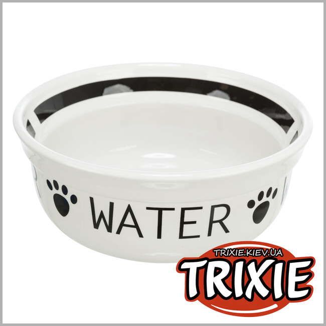 ТРИКСИ Украина - Миска Trixie Water керамическая для собак Trixie 24486 0,6 л диаметр 15 см бело-черная