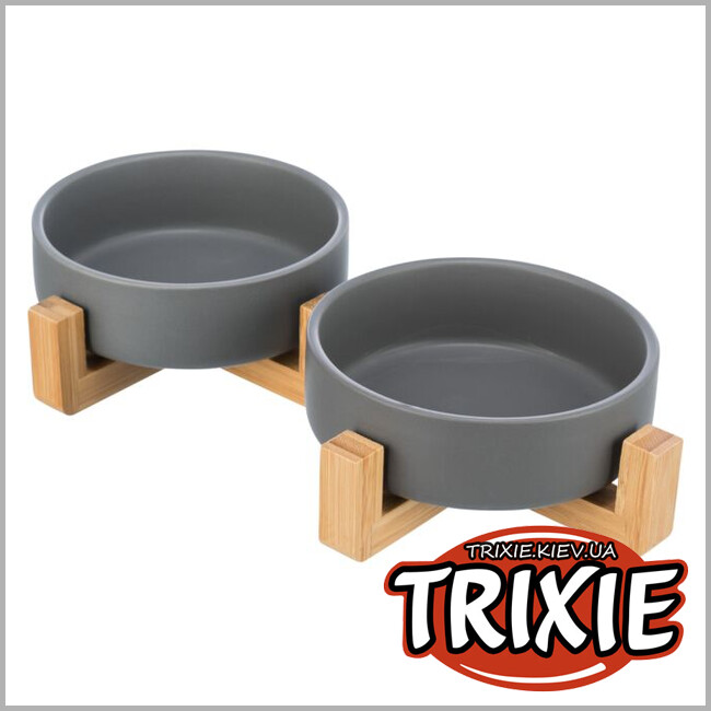 ТРИКСИ Украина - Набор керамических мисок Trixie Bowl Set, ceramic/wood (0.3 l*6 × 16 cm)