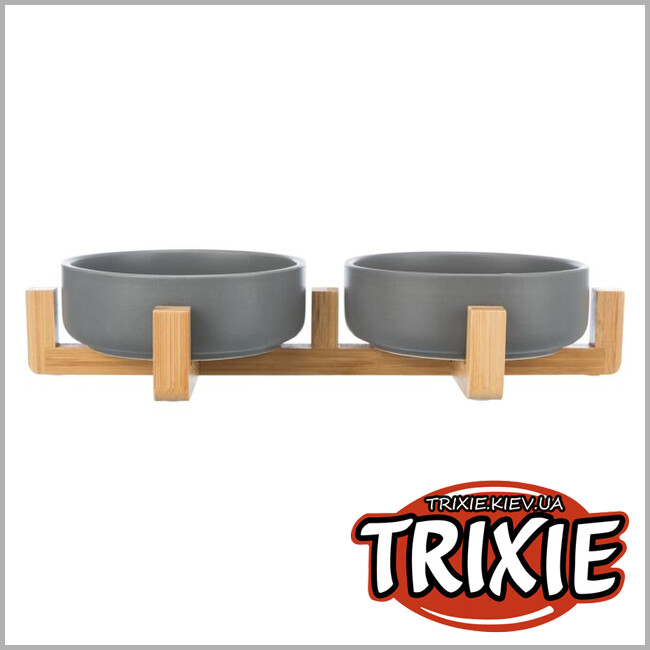 ТРИКСИ Украина - Набор керамических мисок Trixie Bowl Set, ceramic/wood (0.3 l*6 × 16 cm)