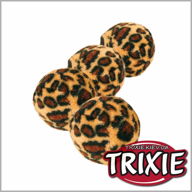 ТРИКСИ Украина - Набор мячиков Леопард Trixie Toy Balls with Leopard Print (плюш с колокольчиком 3.5cm * 4шт)
