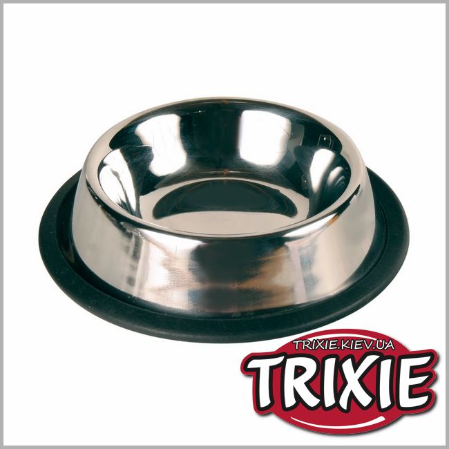 ТРИКСИ Украина - Нержавеющая миска нескользящая Trixie Stainless Steel Bowl (нержавеющая с резинкой 0.2L / 15cm)