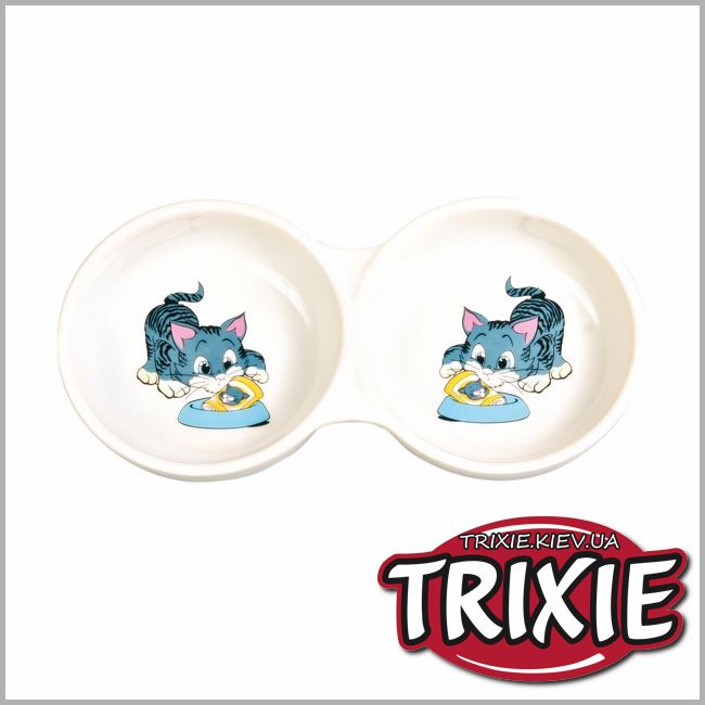 ТРИКСИ Украина - Керамическая миска для кошки TRIXIE - двойная (0.15L / 11cm)