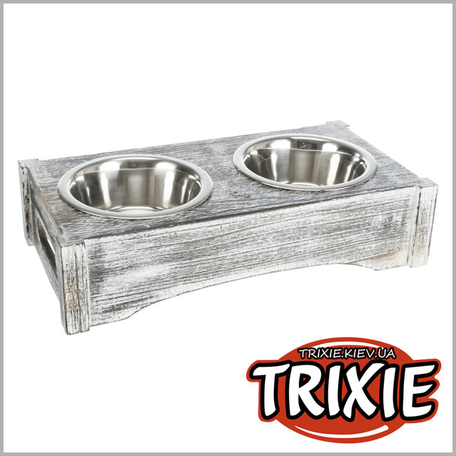 ТРИКСИ Украина - Миски на подставке TRIXIE (30х5х16см, белый, металл-дерево, 2х0.2л)