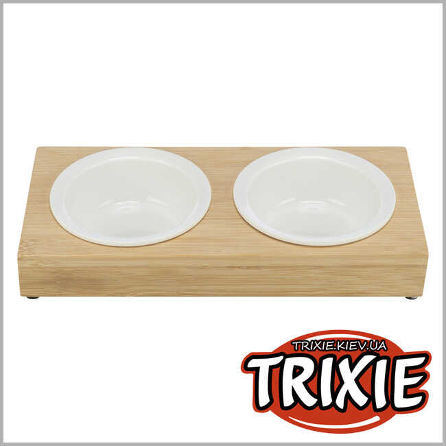 ТРИКСИ Украина - Набор мисок на подставке для животных Trixie 24539 (керамика/бамбук), 2х0.25л/12см/30х5х14см