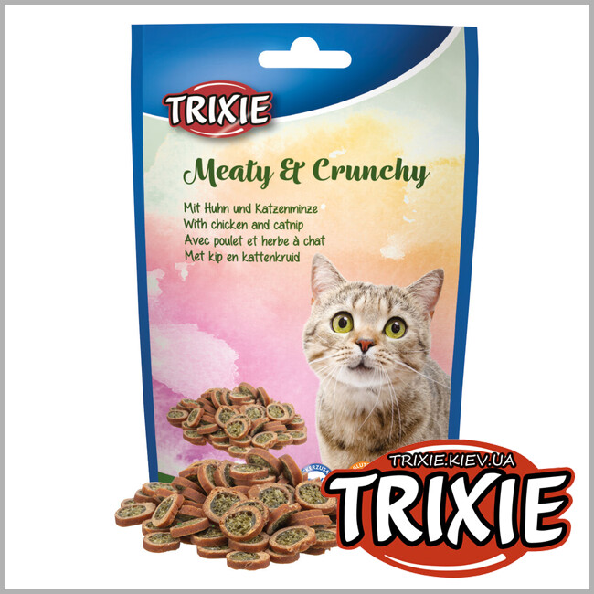 ТРИКСИ Украина - Мясистые и хрустящие лакомства Trixie 42673 с курицей и кошачьей мятой 50 г