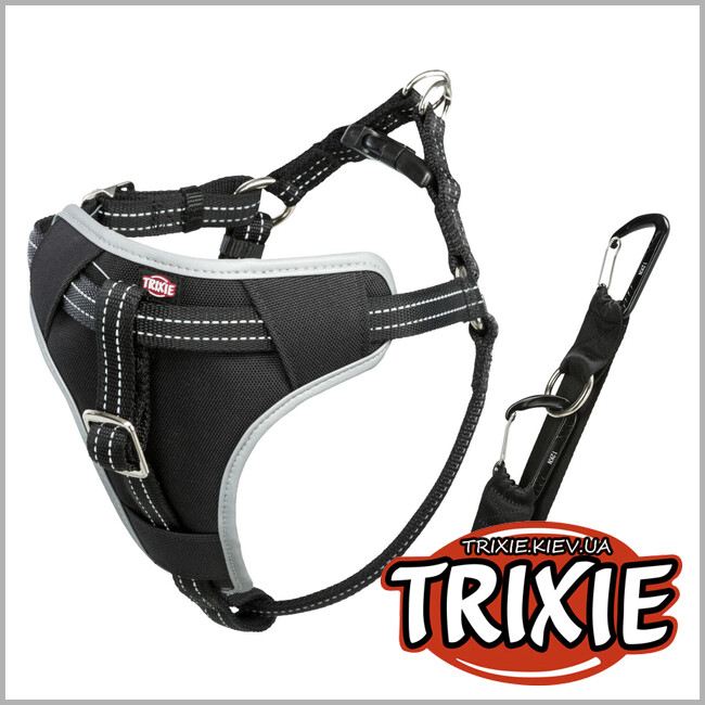ТРИКСИ Украина - Авто шлейка Trixie 12857 с ремнем безопасности, L: 65-80см/23мм, черный