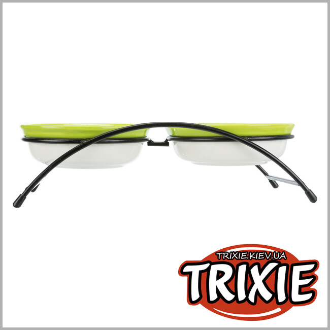 ТРИКСИ Украина - Миски на подставке Trixie (керамика/металл, 2х0.3л/13см, белый/зеленый)