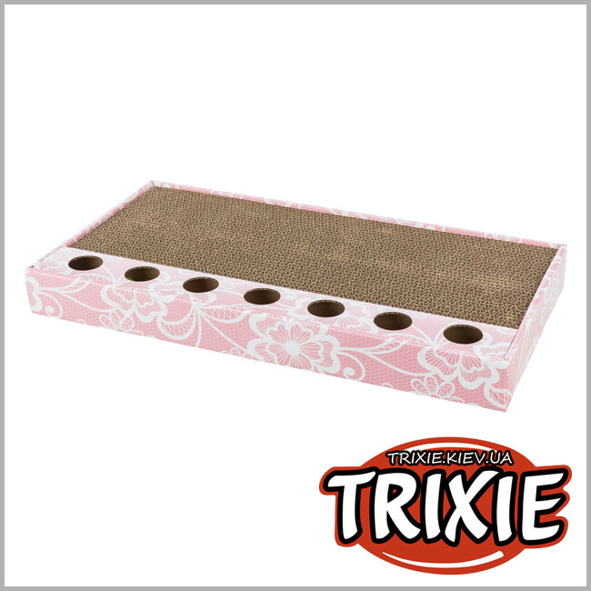 ТРИКСИ Украина - Царапка для кошек Trixie 48005 с двумя шариками и кошачьей мятой картонная розовая 48х5х25 см