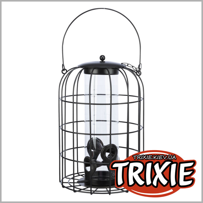 ТРИКСИ Украина - Кормушка Trixie 55426 для птиц с защитной сеткой (металл/пластик), 950мл/17х26см, черный