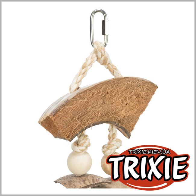 ТРИКСИ Украина - Натуральная игрушка Trixie 58996 для попугаев (кокос/скамья/дерево), 35см