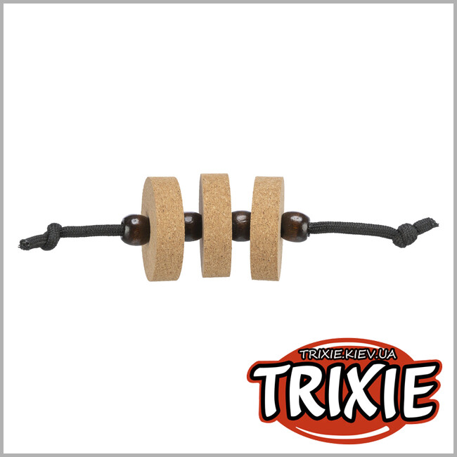 ТРИКСИ Украина - Игрушка Trixie 41136 для кошек Диски на шнурке CityStyle пробка/дерево бежевый/черный d=4*14см