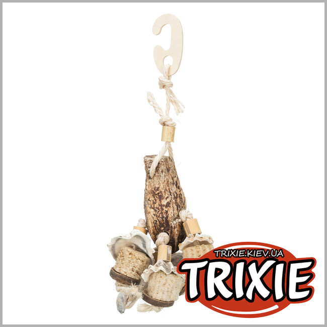 ТРИКСИ Украина - Натуральная игрушка Trixie 58994 для попугаев (плод махагоны/морские раковины), 26см