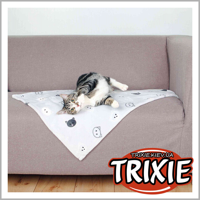 ТРИКСИ Украина - Подстилка Mimi-TRIXIE с кошками (плюш, 70 × 50 cм, светло-серый)