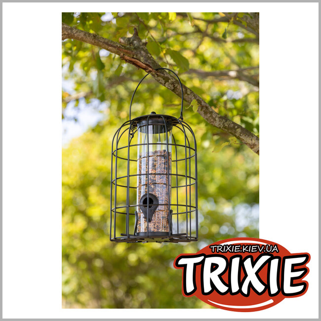 ТРИКСИ Украина - Кормушка Trixie 55426 для птиц с защитной сеткой (металл/пластик), 950мл/17х26см, черный