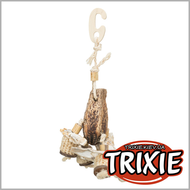 ТРИКСИ Украина - Натуральная игрушка Trixie 58994 для попугаев (плод махагоны/морские раковины), 26см