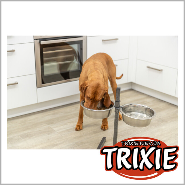 ТРИКСИ Украина - Подставка с мисками для собак Trixie 24922 на регулируемой подставке металлическая 2x2,8 л/24 см
