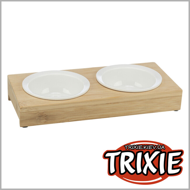 ТРИКСИ Украина - Набор мисок на подставке для животных Trixie 24539 (керамика/бамбук), 2х0.25л/12см/30х5х14см