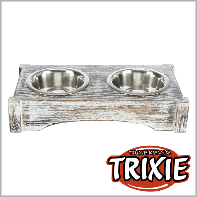ТРИКСИ Украина - Миски на подставке TRIXIE (30х5х16см, белый, металл-дерево, 2х0.2л)