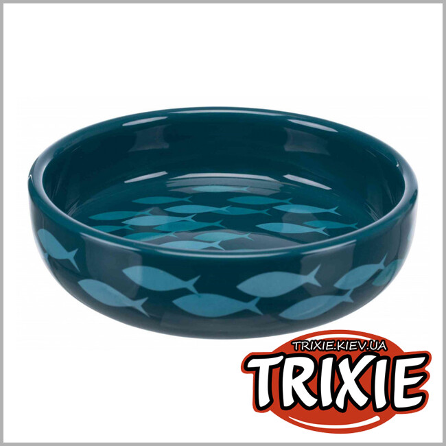 ТРИКСИ Украина - Миска керамическая Trixie для коротконосых пород кошек (0,3л / 15cм, синяя)