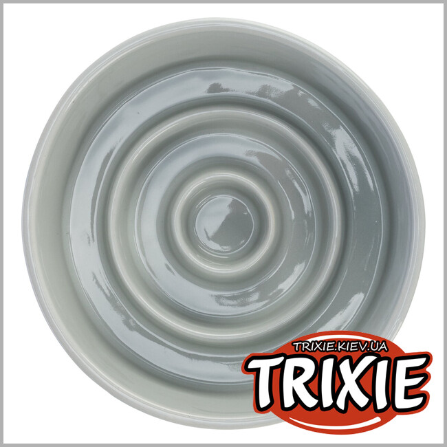ТРИКСИ Украина - Миска Trixie 24520 для собак Медленное кормление серая/голубая керамика 450 мл 14 см