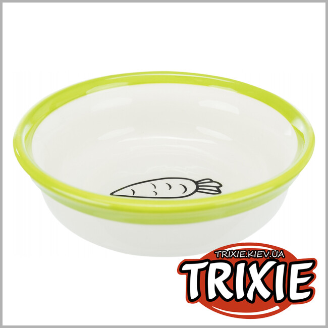 ТРИКСИ Украина - Миски на подставке Trixie (керамика/металл, 2х0.3л/13см, белый/зеленый)