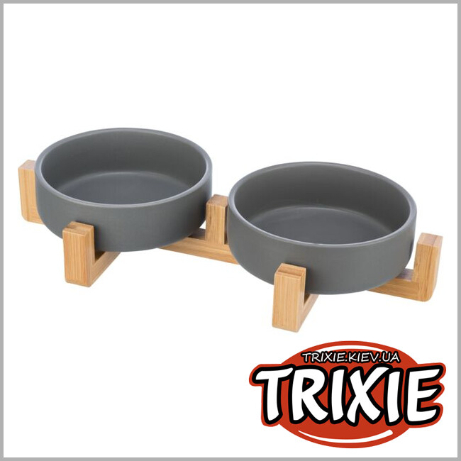 ТРИКСИ Украина - Набор керамических мисок Trixie Bowl Set, ceramic/wood (0.3 l*6 × 16 cm)
