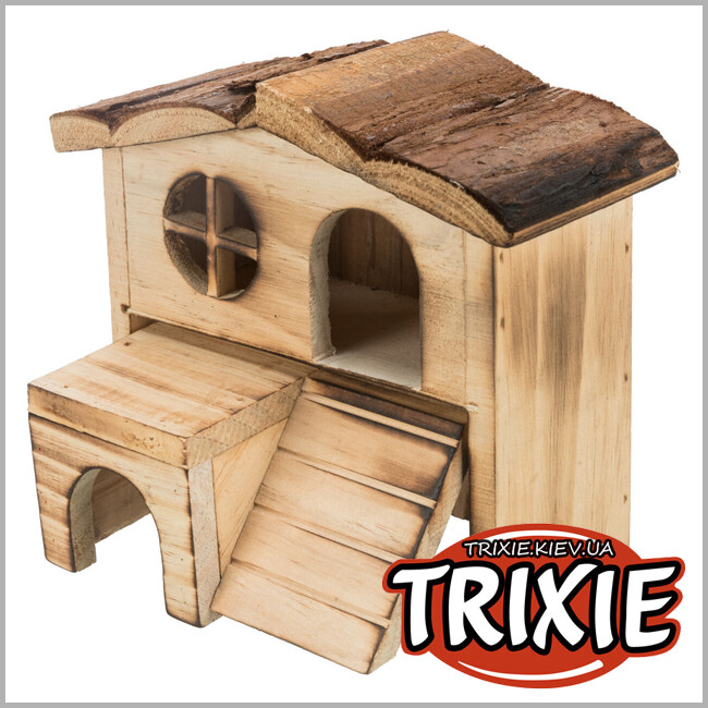 ТРИКСИ Украина - Домик для мышей Trixie 61960 двухэтажный "Kasja" (дерево/кора), 18х16х12см