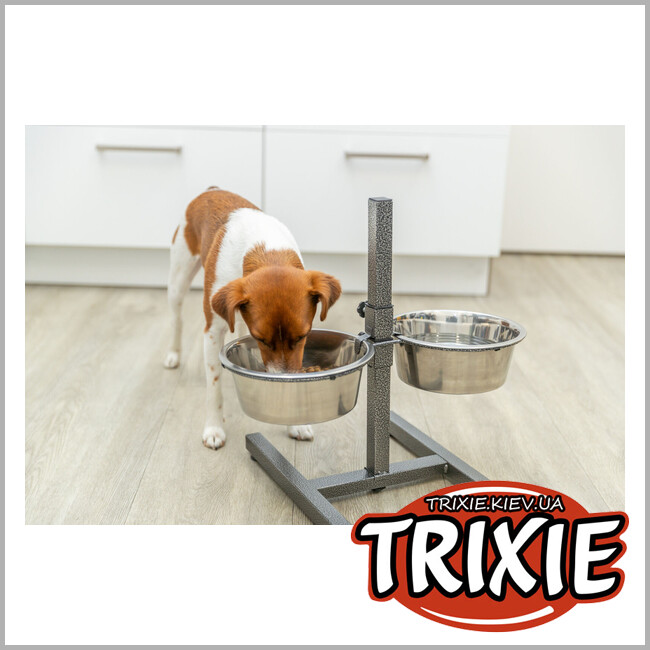 ТРИКСИ Украина - Подставка с мисками для собак Trixie 24920 на регулируемой подставке металлическая 2x750 мл/17 см