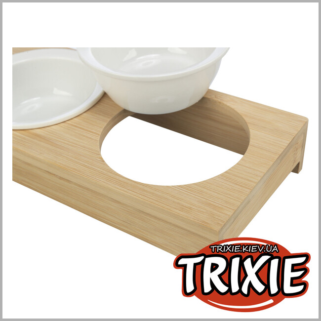ТРИКСИ Украина - Набор мисок на подставке для животных Trixie 24539 (керамика/бамбук), 2х0.25л/12см/30х5х14см