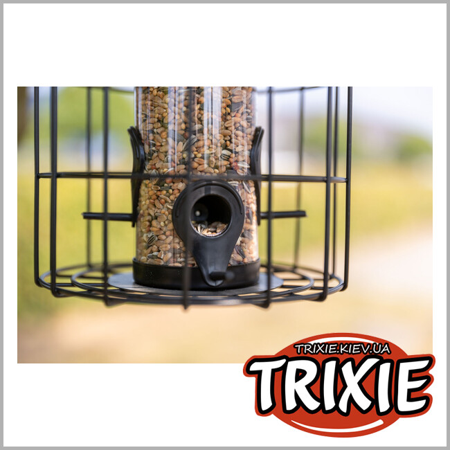 ТРИКСИ Украина - Кормушка Trixie 55426 для птиц с защитной сеткой (металл/пластик), 950мл/17х26см, черный