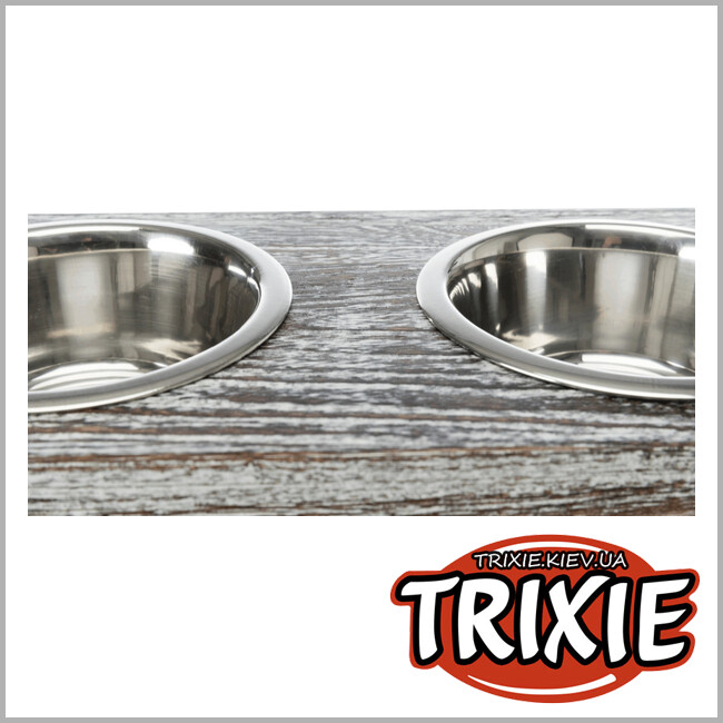 ТРИКСИ Украина - Миски на подставке TRIXIE (30х5х16см, белый, металл-дерево, 2х0.2л)