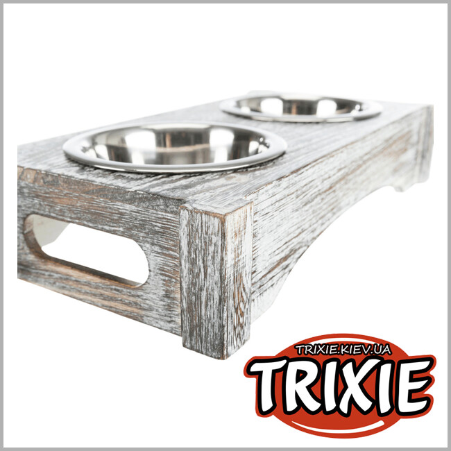ТРИКСИ Украина - Миски на подставке TRIXIE (30х5х16см, белый, металл-дерево, 2х0.2л)