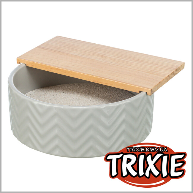 ТРИКСИ Украина - Ванна для дегу и хомяков Trixie 63009 для песка с платформой (керамика/дерево), 24/25х9см