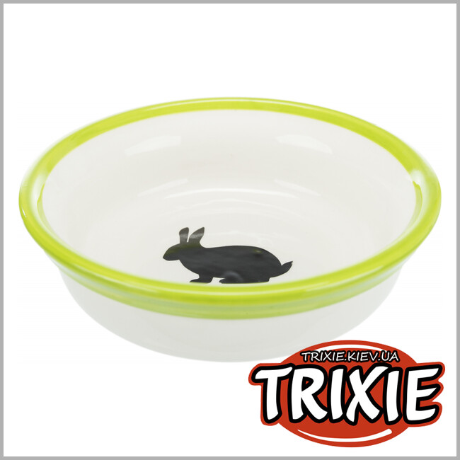 ТРИКСИ Украина - Миски на подставке Trixie (керамика/металл, 2х0.3л/13см, белый/зеленый)