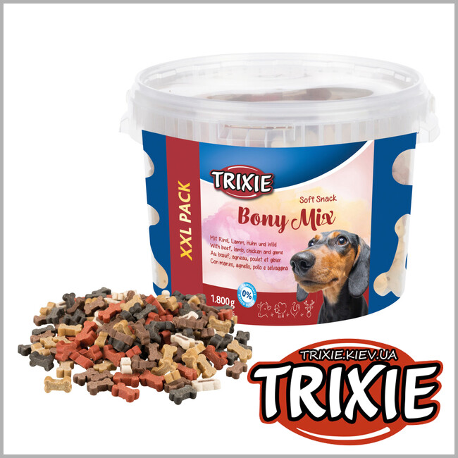 ТРИКСИ Украина - Лакомство для собак Trixie 31526 Soft Snack Bony Mix XXL с говядиной, бараниной, курицей 1,8кг