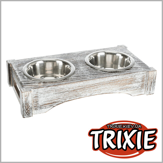 ТРИКСИ Украина - Миски на подставке TRIXIE (2х0.45л, белый, металл-дерево,36х7х19см)