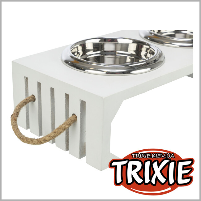 ТРИКСИ Украина - Миски на подставке Trixie 24836 "Be Nordic" (МДФ/нержав.сталь), 2х0,9л/17см/44х21х14см, белый