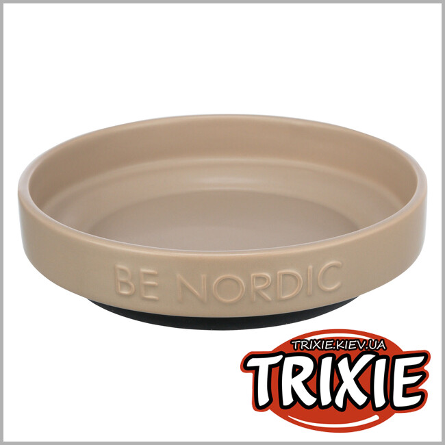 ТРИКСИ Украина - BE NORDIC Trixie 24525 миска неглубокая, керамическая/резиновая кромка, 0,3 л/16 см, серо-коричневая.