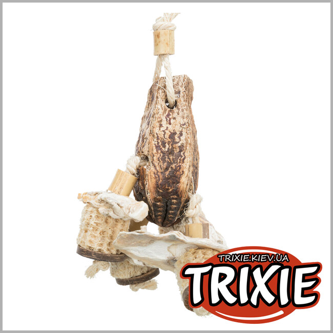 ТРИКСИ Украина - Натуральная игрушка Trixie 58994 для попугаев (плод махагоны/морские раковины), 26см