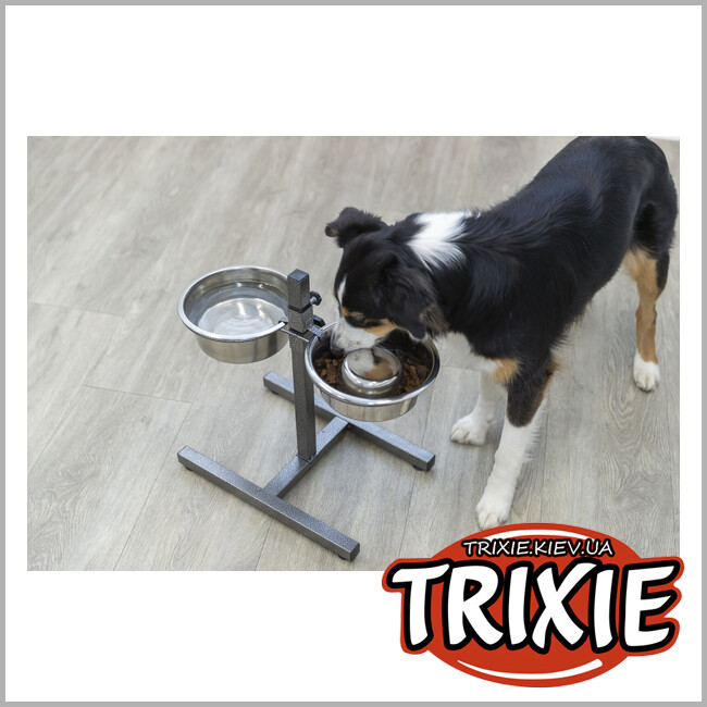 ТРИКСИ Украина - Подставка с мисками для собак Trixie 24921 на регулируемой подставке металлическая 2x1,8 л/21 см