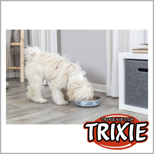 ТРИКСИ Украина - Миска, Trixie 25302 нержав.сталь/пластик.покрытие/резиновая кромка, 0.4л/14см, сине-серый