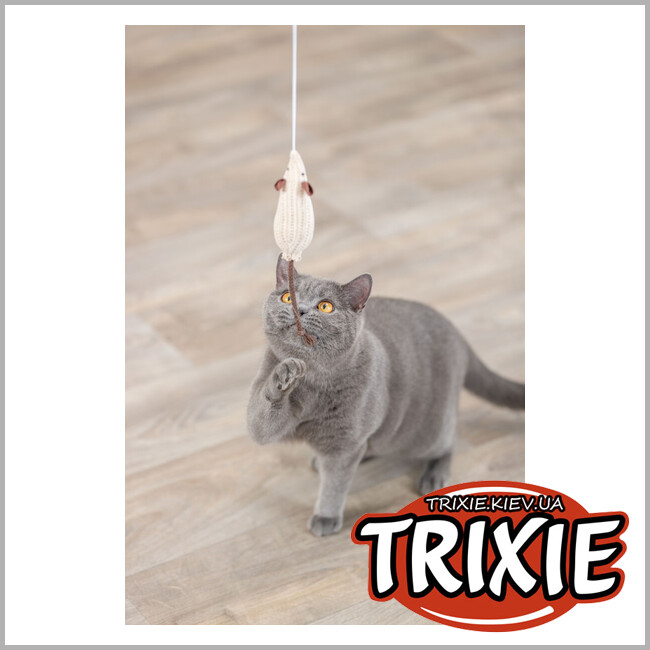 ТРИКСИ Украина - Удочка-дразнилка Trixie 41192 с мышью (дерево/ткань), 40см