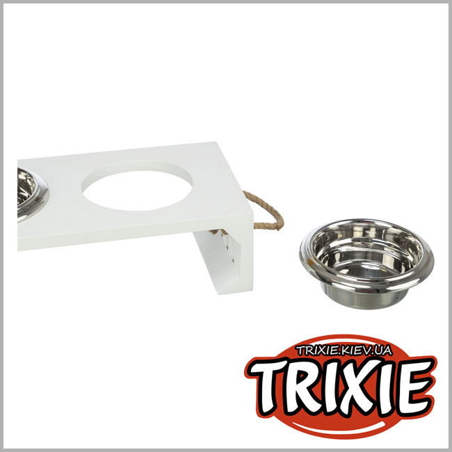 ТРИКСИ Украина - Миски на подставке Trixie 24836 "Be Nordic" (МДФ/нержав.сталь), 2х0,9л/17см/44х21х14см, белый