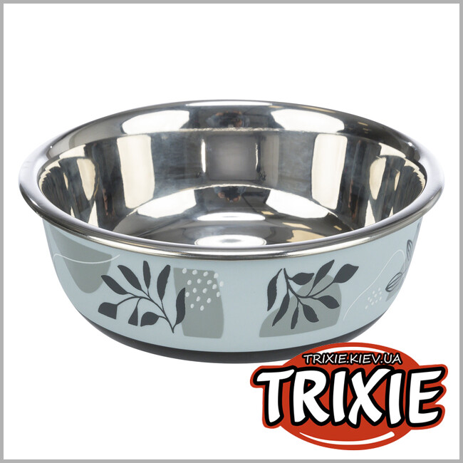 ТРИКСИ Украина - Миска, Trixie 25302 нержав.сталь/пластик.покрытие/резиновая кромка, 0.4л/14см, сине-серый