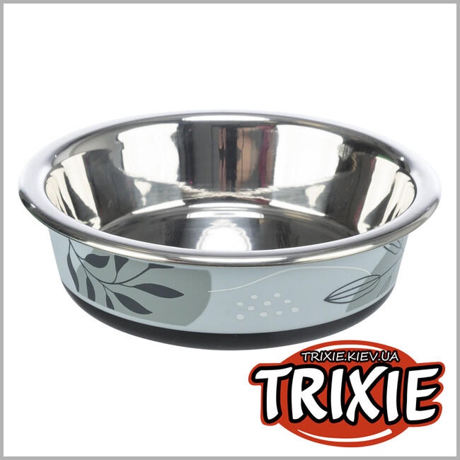 ТРИКСИ Украина - Миска неглубокая, Trixie 25300 нержав.сталь/пластик.покрытие/резиновая кромка,0.2л/12см, сине-серый