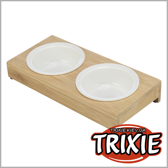 ТРИКСИ Украина - Набор мисок на подставке для животных Trixie 24539 (керамика/бамбук), 2х0.25л/12см/30х5х14см