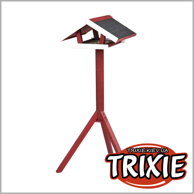ТРИКСИ Украина - Кормушка со стойкой для птиц Trixie Natura (дерево/рубероид 46*22*44см / 115cм)