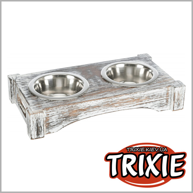 ТРИКСИ Украина - Миски на подставке TRIXIE (30х5х16см, белый, металл-дерево, 2х0.2л)